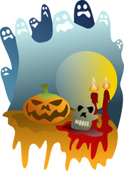 Pumpkin and candles vector with ghosts