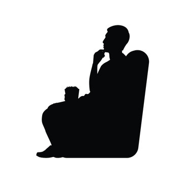 Man sit on sofa for watching movie silhouette vector