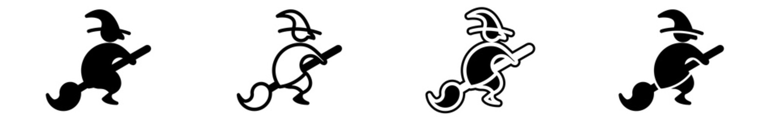 Witch Icon Black | Witches Illustration | Halloween Hag Symbol | Flying Sorceress Logo | Fear Scary Sign | Isolated | Variations