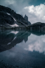 Reflecting lake and mountains
