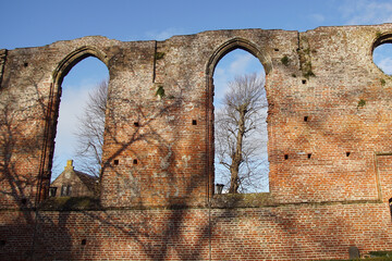Church ruins of a 15th-century reformed church in Bergen, Netherlands. The church was burned down...