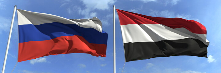 National flags of Russia and Yemen, 3d rendering