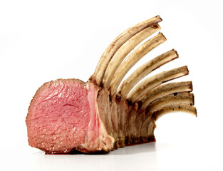 Medium Grilled Lamb Rack with Bones - Isolated on white Background