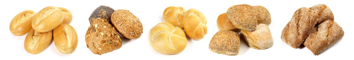 Various Classic Buns - Bread Rolls isolated on white Background
