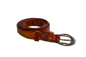 Obraz premium Brown belt ,small belt Roll in a circle The buckle is placed on the right.