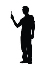 Standing man with phone silhouette vector