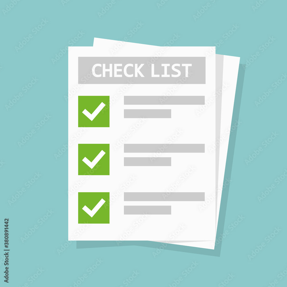 Poster checklist flat vector icon with shadow. to-do list, survey, exam concepts. paper sheets with check m
