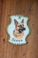 Deutscher Schäferhund Toiletten Herren Damen WC Tür Schild Hundekopf gemalt