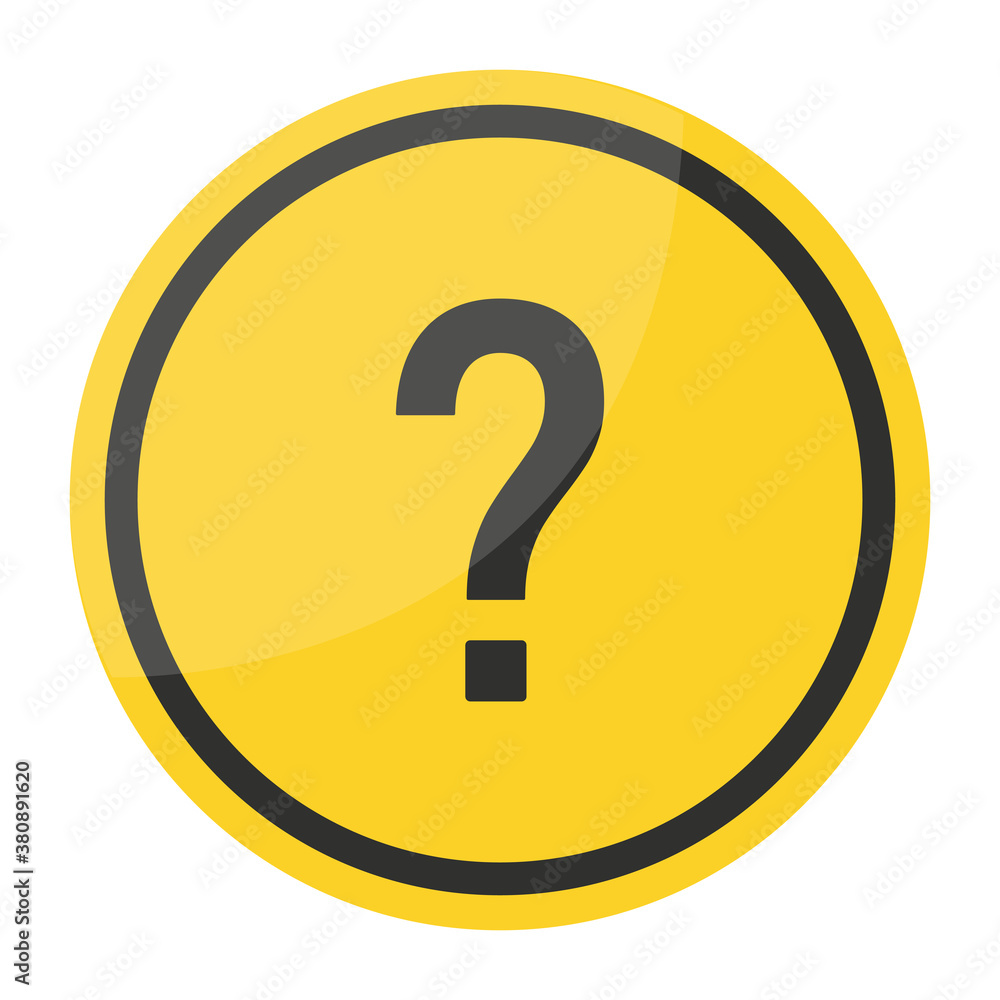 Poster question mark icon vector isolated on white background. help symbol. faq sign. round yellow button. 