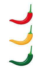 3 colourful hot chilli peppers vector illustration on white background
