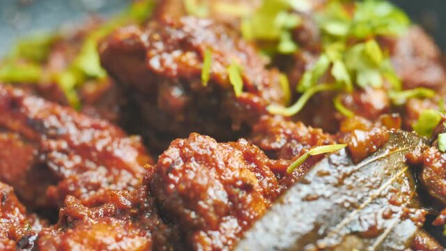 Traditional Indian curry Chicken Handi Recipe close-up - food recipes