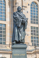 Monument of Martin Luther at  Neumarkt square in downtown of Dresden, a theologist, composer,...