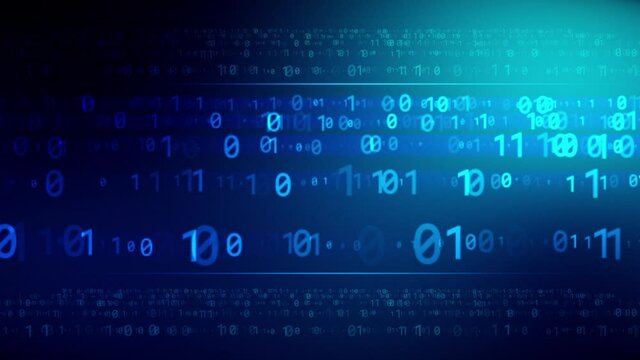 Technology blue background with binary code moves from left to right on digital screen