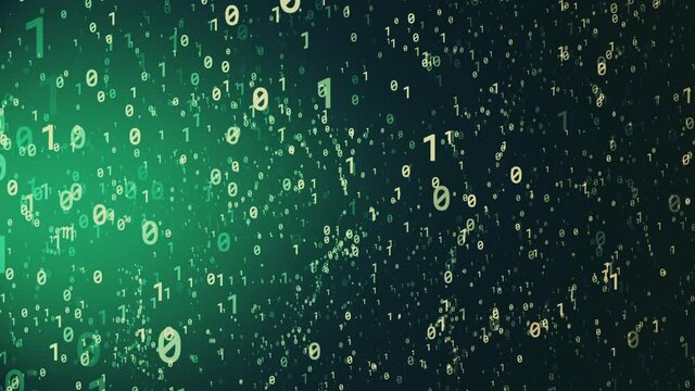 Binary code black and green background with digits moving on screen