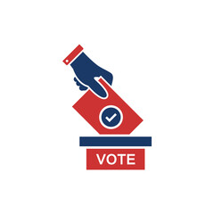 Hand puts ballot paper in voting box, vector isolated icon.