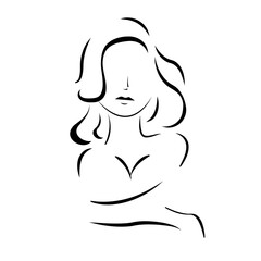 Abstract black outline of elegant and gorgeous woman. Fashionable isolated vector illustration of girl shape for beauty salon logo and fashion magazine.