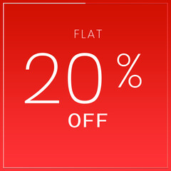 Flat 20% Off - Modern Flat Style Design Banner On Red Background For Labels, Discount badge, Marketing, Promotion, Advertise, Sale & Offer.