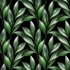 Obraz na płótnie Canvas Green leaves seamless pattern on black background