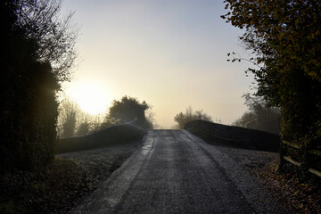 Foggy Fresh Morning at Irish Countryside Landscape