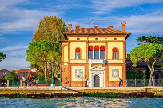 Venice, Italy, September 14, 2019: Palazzina Canonica palace CNR-ISMAR in Castello sestiere, view from water of Venetian lagoon, Veneto region