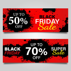 Black Friday banner design template on red background. Vector illustration
