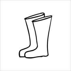 Vector hand drawn doodle rubber boots. hand drawn linear illustration for print, web. doodle style graphic elements for design.