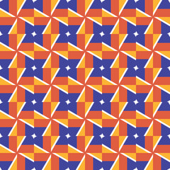 Vector seamless pattern texture background with geometric shapes, colored in blue, orange, yellow, white colors.