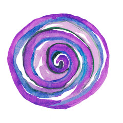 painted in watercolor spiral in a circle lilac, purple with spaces like a flower or lollipop