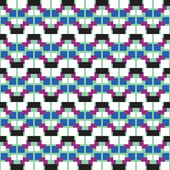 Vector seamless pattern texture background with geometric shapes, colored in dark purple, green, blue, black, white colors.