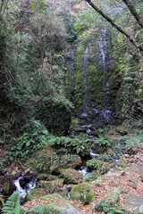 Water falling at Onbara Falls in Beppu
