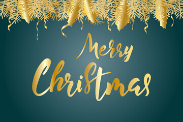 Greeting card with Merry Christmas hand lettering calligraphy text