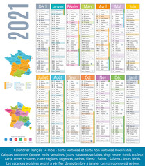 Naklejka premium 2021-Calendrier 14 mois-Carte régions et académies-1