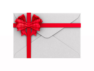 envelope with bow on white background. Isolated 3D illustration