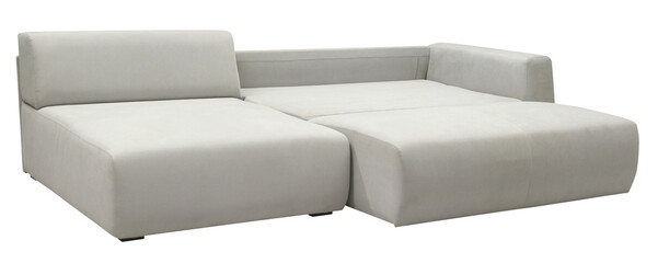 Corner sofa isolated on white background. Including clipping path. The sofa is laid out for sleep