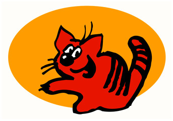 Sunny cat. Cartoon character of a cheerful ginger cat. Vector image for logo or illustrations.