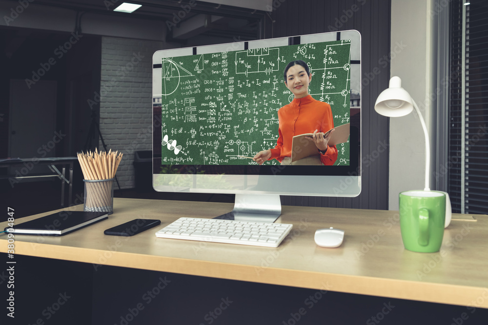 Poster e-learning and online education for student and university concept. video conference call technology