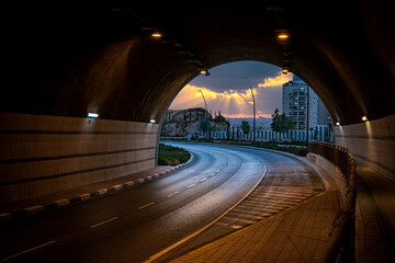 Rosh Haayin tunnel at sunset