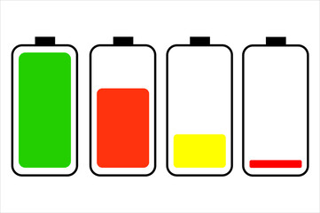 Mobile phone battery or technology device vector icon set from full to near empty (color)	