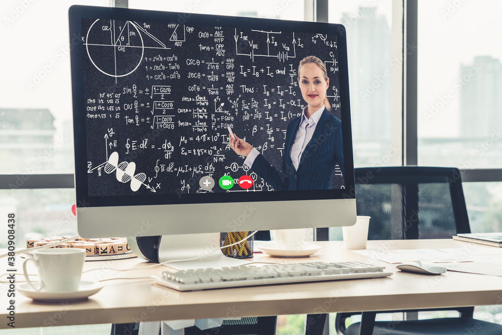 Poster e-learning and online education for student and university concept. video conference call technology