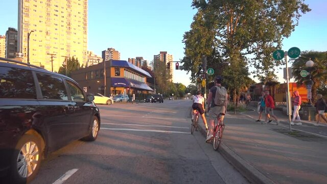 Summer 2018 Early Evening, Drive From Stanley Park Trough English Bay Down Beach Avenue In Vancouver, West End.