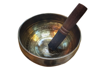 Tibetan singing bowl isolate on white.