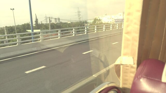coach bus travel trip through window
