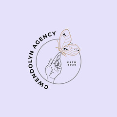 Vector abstract logo design template in trendy linear minimal style - sun, moon and stars - abstract symbol for cosmetics and packaging, jewellery, hand crafted or beauty products