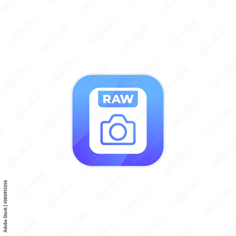 Poster raw file icon with camera, vector