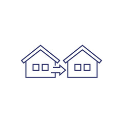 removal icon with two houses, line vector