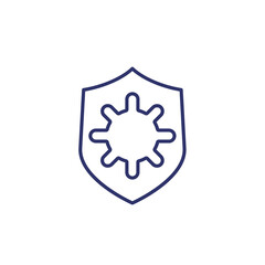 antibacterial protection, immune system line icon with virus and shield