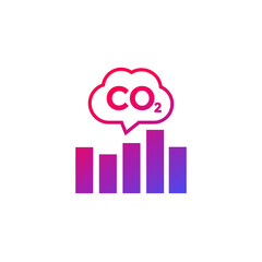 co2, carbon emissions levels chart icon on white