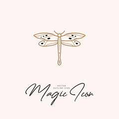 Vector abstract logo design template in trendy linear minimal style - sun, moon and stars - abstract symbol for cosmetics and packaging, jewellery, hand crafted or beauty products