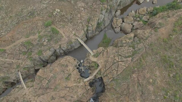 Straight Down Aerial View of Bourkes luck Potholes Canyon and River in South Africa