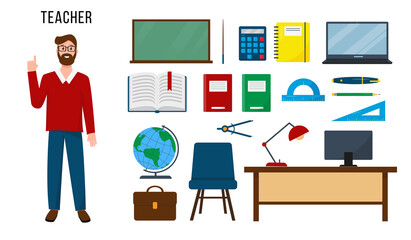 Teacher and set equipment for his work.